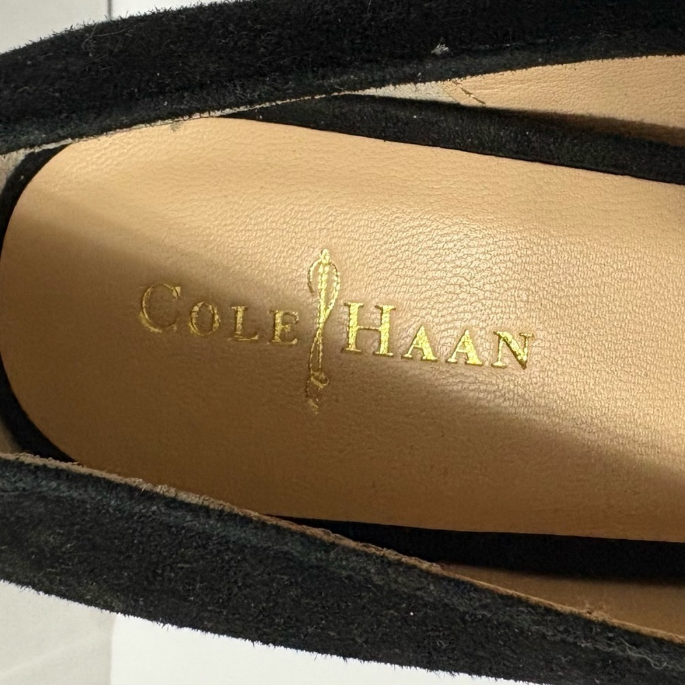 Cole Haan Lainey Ballet Black Suede Wedge Dress Heels w Nike‎ Comfort Sole Round - Picture 11 of 11
